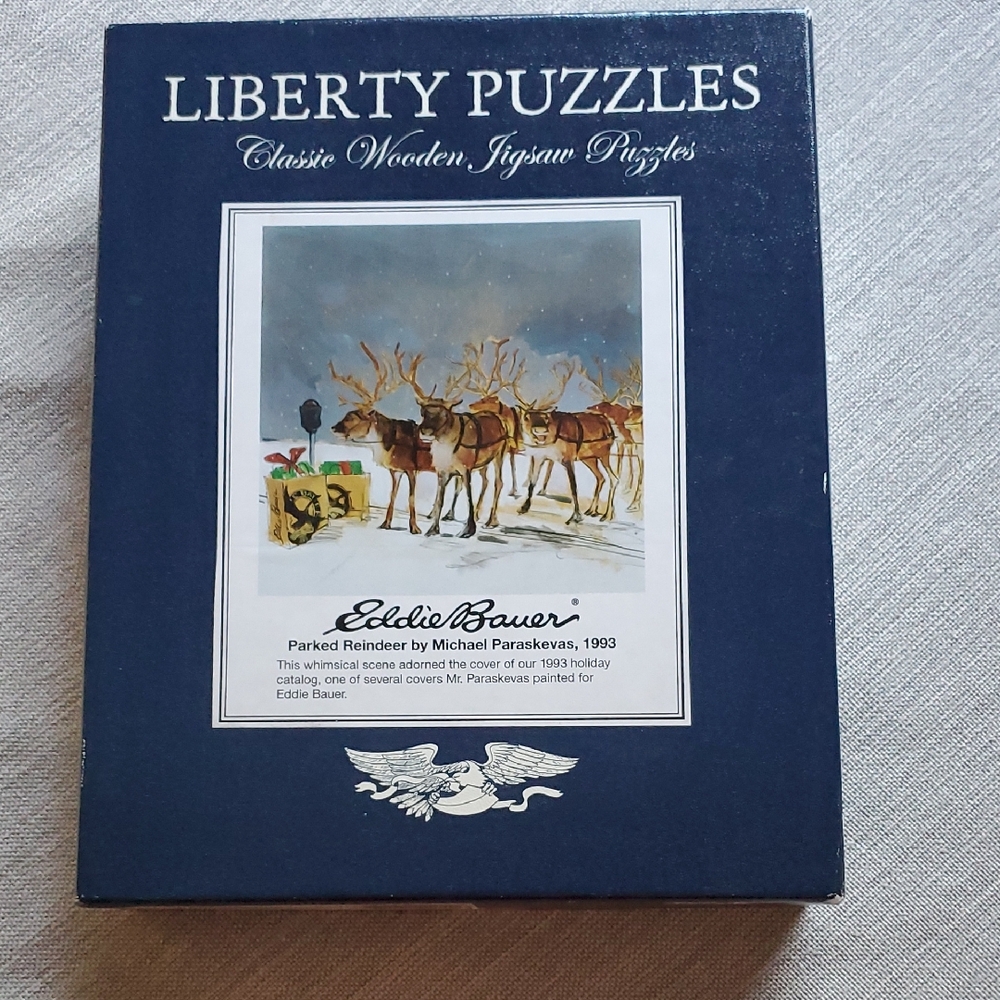 Vintage Liberty Puzzles Wooden Eddie Bauer Parked Reindeer 345 Pieces
